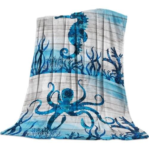 Ocean Theme Sea Turtle Octopus Seahorse Whale Throw Blanket Portable Soft Blanket for Sofa Microfiber Flannel Blankets for Beds