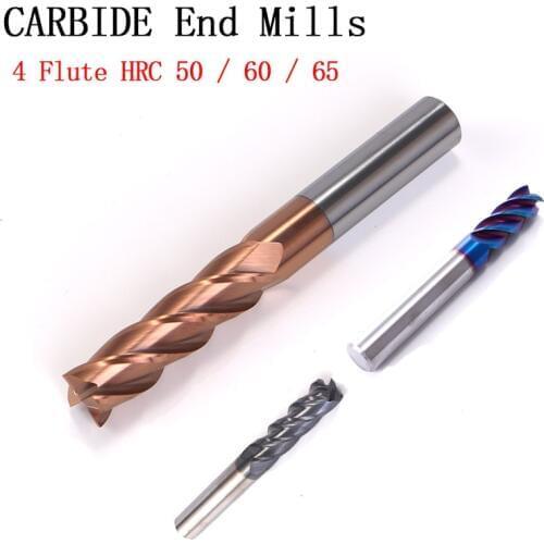 1 pcs set Cutting HRC50 HRC60 HRC65 4 Flute 4mm 5mm 6mm 8mm 12mm Alloy Carbide Milling Tungsten Steel Milling Cutter End Milling