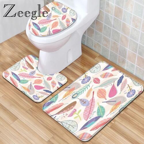 Zeegle Modern Bathroom Mat Set Flannel Mat for Toilet Decoration Water Absorption Shower Room Soft Foot Rug Toilet Seat Cover