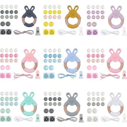 Silicone Beads Set Rodent Food Grade BPA Free Cartoon Rabbit DIY Accessories Set for Baby Pacifier Chain Clips Chew Toys
