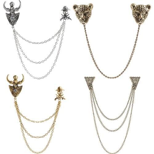 Unisex Elegant Lapel Pin Blouse Cardigan Shirt Collar Clips Neck Tip Tassel Chain Brooch Vintage Gothic DIY Jewelry Pin Brooches