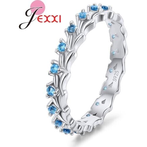 NEW Fashion 925 Silver Stackable Finger Rings for Lady Blue Austrian Crystal Paved Metal Jewelry Best Gift Drop Shipping