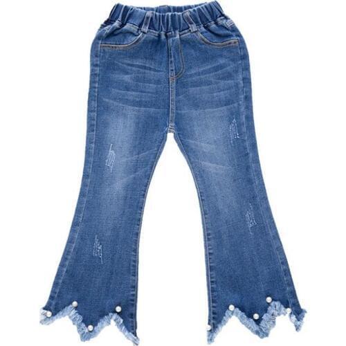 2019 New Teenager Girls Jeans Fashion Bell-bottomed Pants Long Straight Denim Beading Jeans Pants For 3-12Yrs Big Girls Clothes