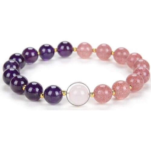 2021 New Bracelet Natural Amethysst Strawberry Crystal Beads golden bead Bracelet for Charm Bracelet womens romantic jewelry