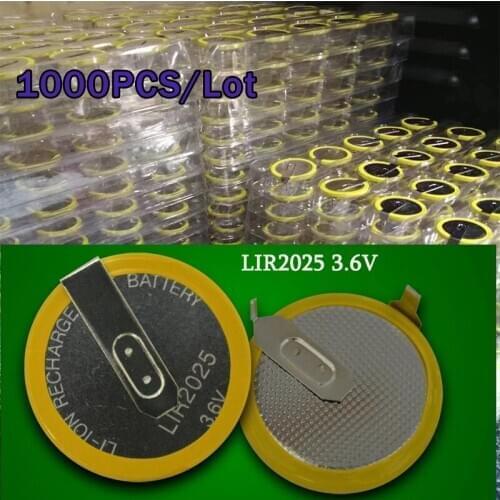 Wholesale 1000pcs 3.6V LIR2025 2025 90degree s pins Rechargeable battery for Automobile remote control key
