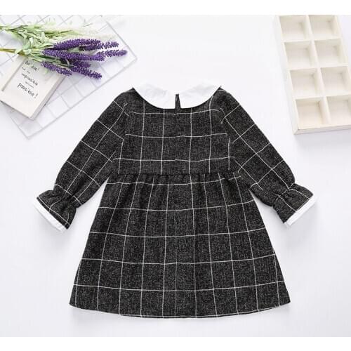 Autumn Winter New Little Girls Fashion Long Sleeve Dress Fresh Plaid Round Neck Children Princess Dress