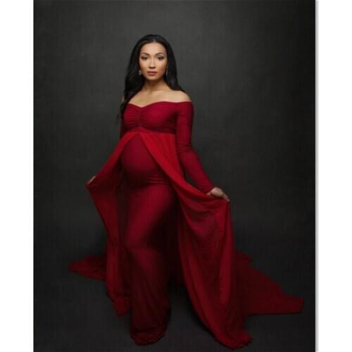 Shoulderless Long Sleeve Pregnancy Dress Photography Props Maternity sexy Long Dresses For Photo Shoot Pregnant Women Clothes