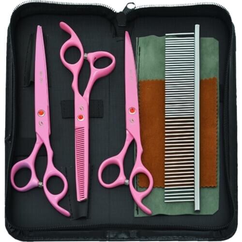 7" Professional Dog Grooming Scissors Japan 440c Straight Curved Cutting Shears 6.5" Pet Thinning Tijeras Animal Trimmers B0035A