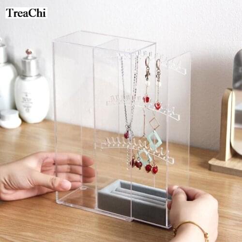 Transparent Acrylic Velvet Ring Earring Display Hanging Jewelry Suspended Dustproof Storage Box Joyeros Organizador De Joyas
