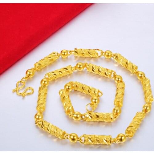 Luxury Yellow Gold Plated Female Necklace Neck Chain 60cm 8mm Vietnam Sand Gold Chain Necklace For Men Wedding Birthday Jewelry