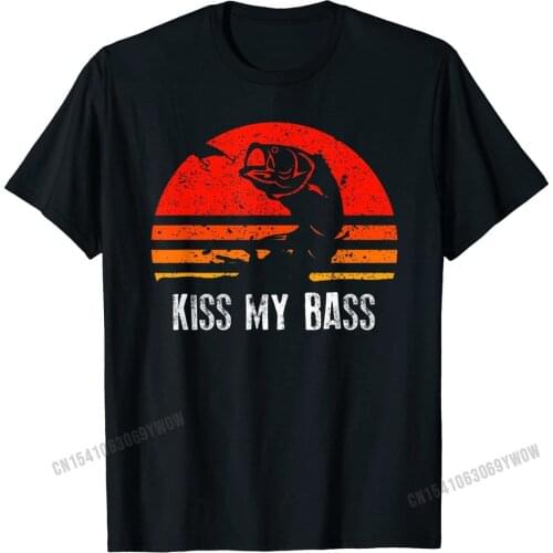 Retro Fishing Shirt Kiss My Bass Vintage Gift Rife Casual T Shirts Cotton Mens Tees Printed On