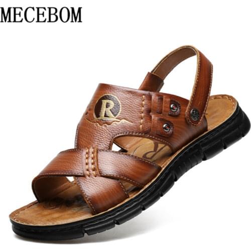 Men Sandals Quality High Quality Leather Shoes Set Foot Outdoor 2021 New Slip-on Slippers Beach Yellow Brown Open Toe Man Sandal