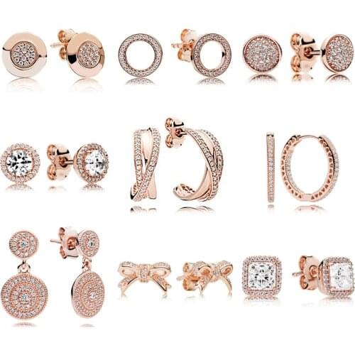 NEW Fashion Personality 100% 925 Sterling Silver Rose Gold Earring Fit Europe Women Have Logo Jewelry Factory Wholesale