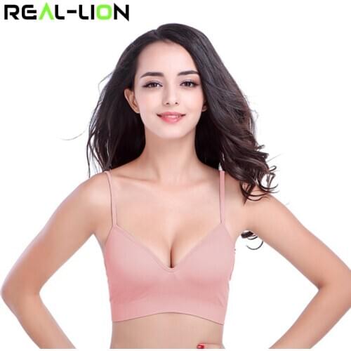 RealLion Sports Deep V Bra Fitness Gym Running Push Up Bras Tops Seamless Bra with Padding Adjustable Strap