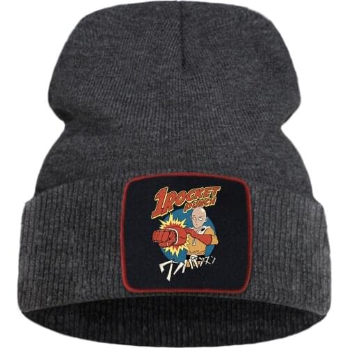 One Punch Man Japan Anime Saitama Hero Printed Knitted Hats Hip Hop Warm Unisex Winter Hat Outdoor Solid Color Caps For Boys