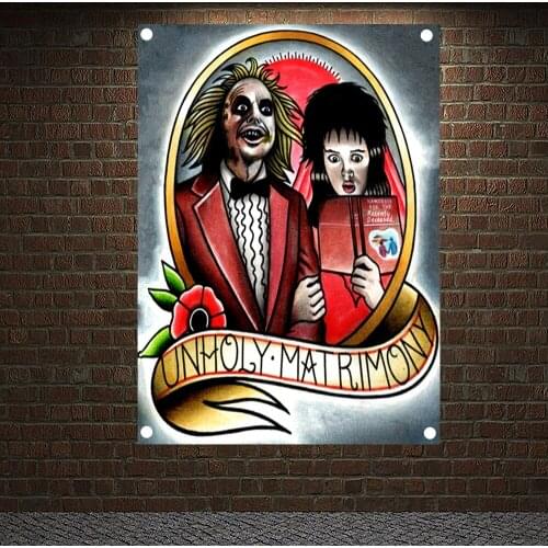 UNHOLY MATRIMONY Tattoo Banners Vintage Canvas Painting Retro Wall Art Print Posters Home Decor Mural Hanging Flags Wall Sticker