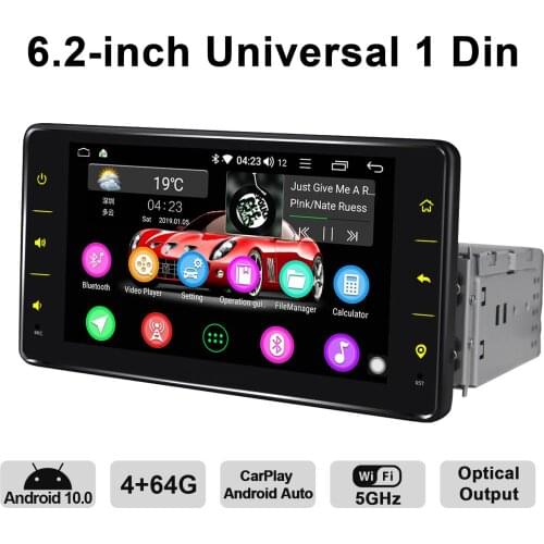 6.2 Inch Universal Single Din Android 10.0 System 4G RAM+64GB ROM Bluetooth 5.1 GPS Naviagtion Car Radio Touch Screen Fast Boot