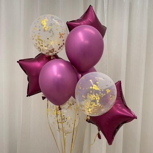 9pcs/lot 18inch Metallic Star Balloons 12inch Wine Red Helium Balloons Gold Confetti Balloons Party Wedding Valentine Supplies