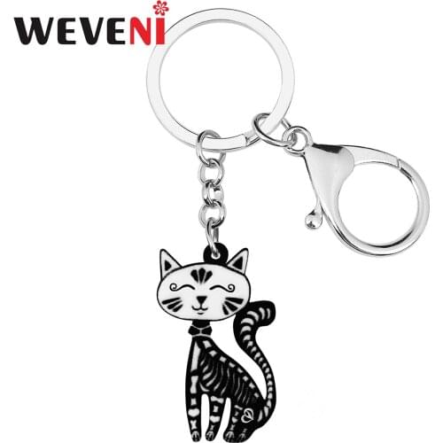 WEVENI Halloween Acrylic Elegant Sitting Skull Cat Keychains Fashion Skeleton Key Chain Charm Gift Jewelry For Women Girl Teens