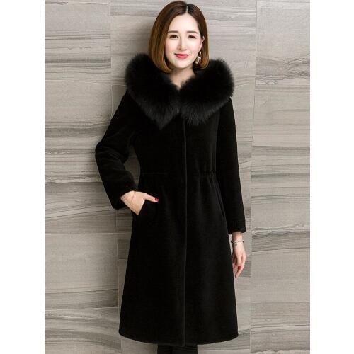 Sheep Shearling 200% Real Wool Coat Winter Women Fox Fur Collar Korean Female Jacket Abrigo s29040 MY2220