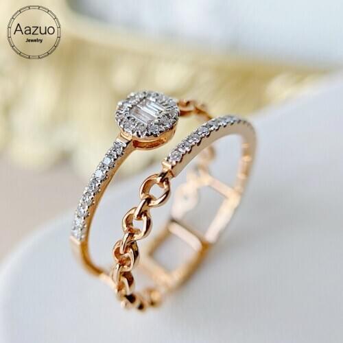 Aazuo INS Style 18K Orignal Rose Gold Real Diamonds Fashion Lock Chains Ring for Woman Engagement ring Senior Party Hot sale