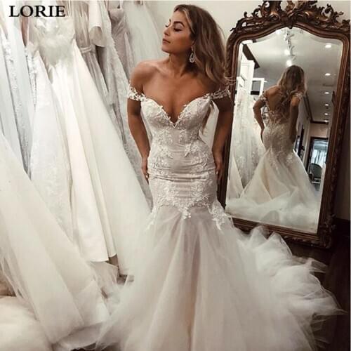 LORIE Boho Mermaid Wedding Dress Off The Shoulder Appliqued Lace Bride Gowns Sexy Long Vestidos de novia