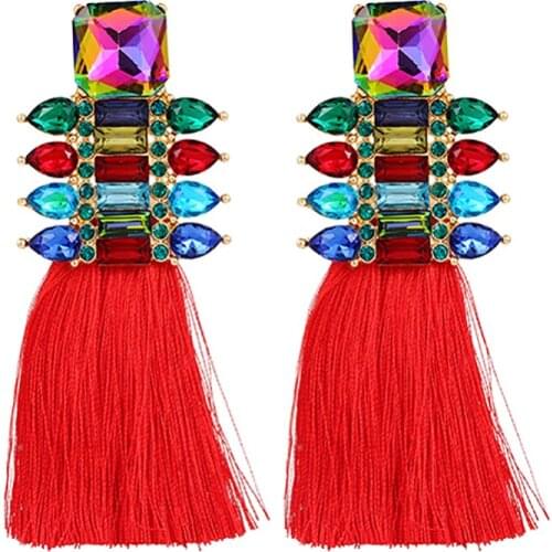 ZHINI New Ethnic 7 Colors Tassel Earrings for Women 2021 High Quality Luxury Colorful Crystal Long Earring Fashion Jewelry Gift