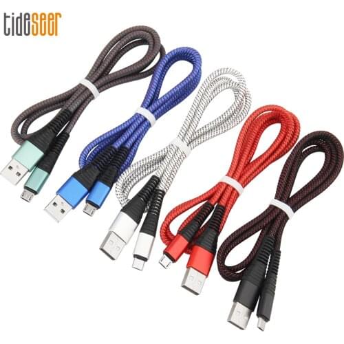 1M Nylon Data Cable for iPhone 11 XS Max X 8 7 Type-C Micro USB Fast Charging Wire For Samsung HTC Xiaomi Mobile Phone Cables