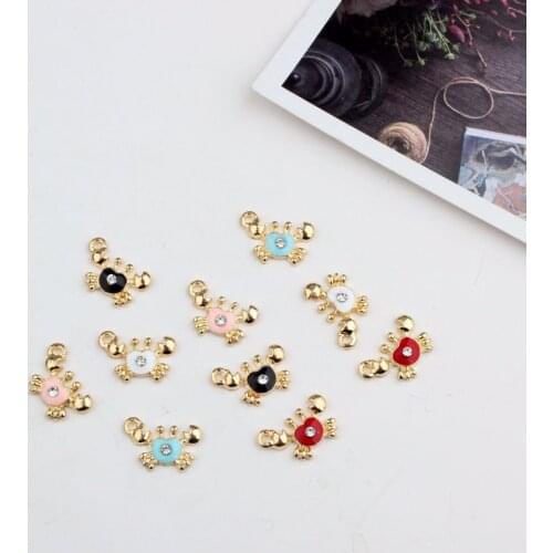 10pcs DIY Korean style accessories KC gold enamel crab charms, alloy small crab pendant for bracelet dangle jewelry making charm