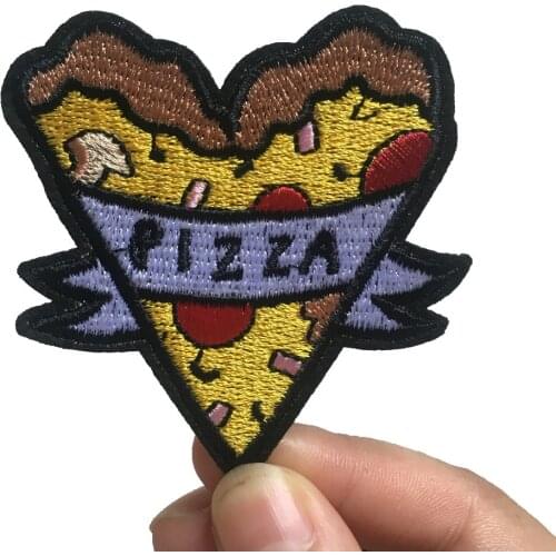 10PCS/lot Heart-shaped PIZZA Embroideried Patches Iron on Embroidery Appliqued Decoration Fabric Stickers for Clothes Hats Shoes