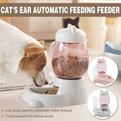 Pet Feeder 2in1 Pet Feeding Station Dual Food and Water Dispenser for Cats & Dogs Water Bottle 528ml Grain Barrel 2.2L