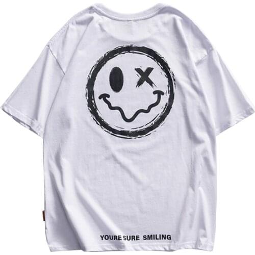 2021 T Shirt Summer Half Sleeves Hip Hop Harajuku Rainbow Print Fashion Streetwear Couples Unisex Tee Tops Happy Face T-Shirt