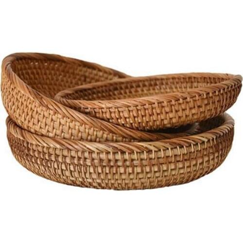 3PCS Rattan Woven Round Fruit Basket Woven Storage Basket Dim Sum Basket Living Room Bedroom Desktop Basket