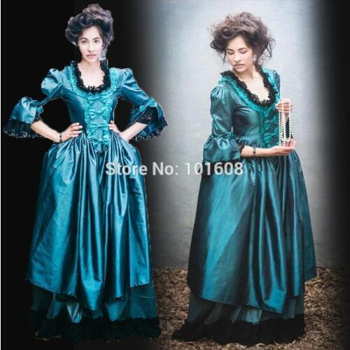 Tailored!Retro Blue Court Rococo Colonial Duchess Princess Civil war 18th Rococo Marie Antoinette DRESS Victorian dresses HL-400