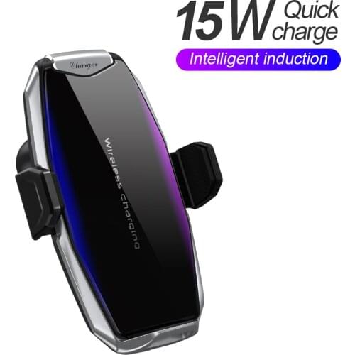 Automatic clamping 15W fast Qi wireless charger car phone holder for Samsung S10 20 Huawei Mate30 iphone 8/8Plus 11/Pro 12/12Pro