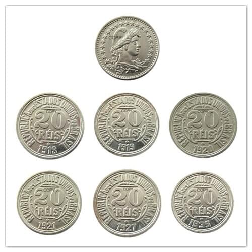 Brazil A set of(1918 -1935)6pcs 20 Ries Nickel Plated Copy Coins