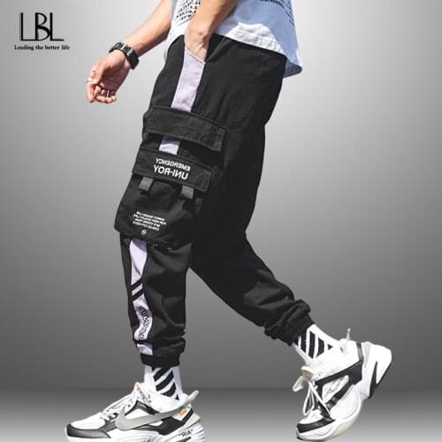 Mens Patchwork Cargo Joggers Pants Man Pockets Track Tactical Casual Techwear Male Trousers Sweatpants Sport Streetwear Hip Hop