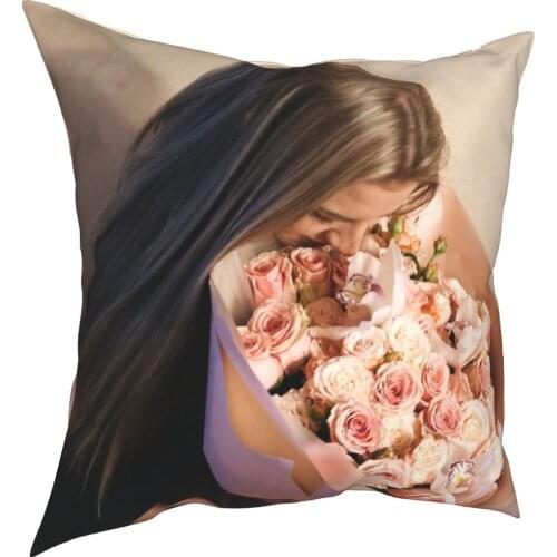 Pink rose decorative cushion cover simple style 3D printing pillow cushion cover 45cm linen pillow cover culture