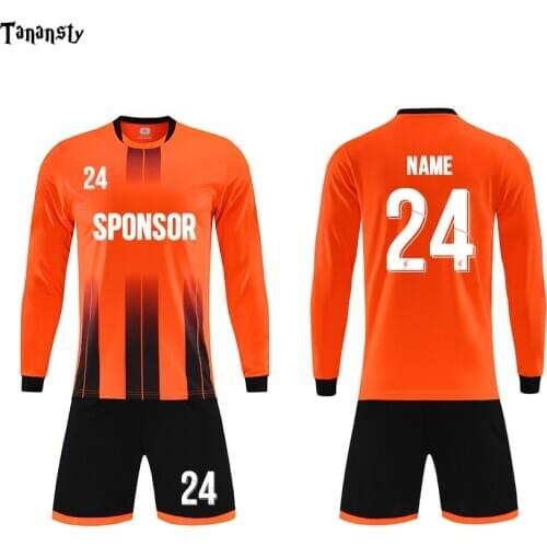 Soccer Jeyseys Kits Maillot Football Uniform Long Sleeve Orange Sports Tracksuit for Men or Boy Team Shirt Custom Set