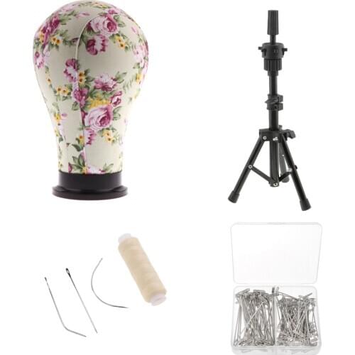 Canvas Mannequin Head + Wig Display Stand + Wigs T Pin + Sewing Thread Track Weft