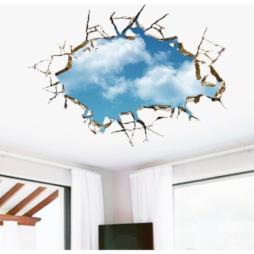 Blue Sky Cloud 3D effect broken Wall Sticker for Living Room Bedroom Ceiling Decoration Removable pvc Material Wallpaper Posters