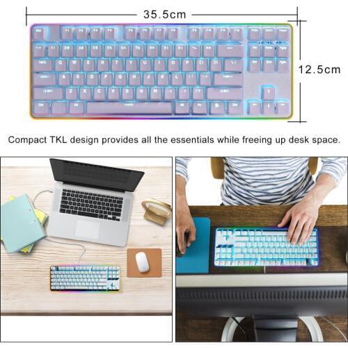 GANSS 87 Keys FPS Gaming Keyboard RGB LED Backlit Cherry MX Speed Silver - Fastest & Linear - PBT Keycaps 10 keyless Mechanical