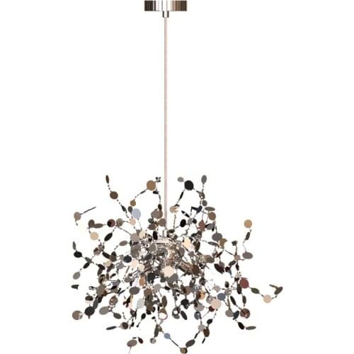 Interior Designer Modern Creative Stainless Steel Round Leaf Shape Chandelier Bar Counter Restaurant Shopping Mall Photo Studio