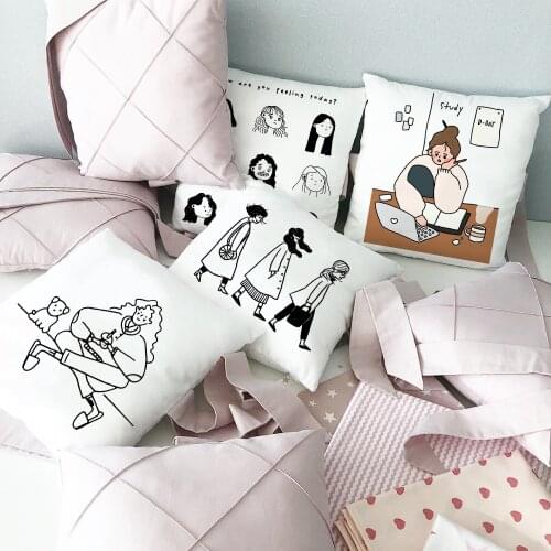 Study Girl Print Pillow Case Nordic Fashion Party Cushion Cover Cases Travel Polyester Pillow Cover Bedroom Chair Home Decore