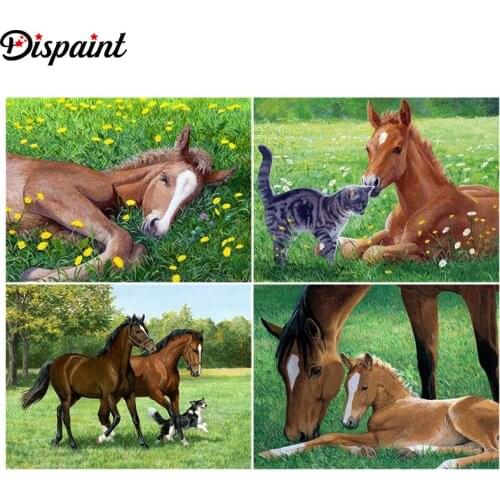 Dispaint Paint With Diamond Embroidery "Horse meadow animal" Diamond Painting Full Square Round Picture Of Rhinestone Decor