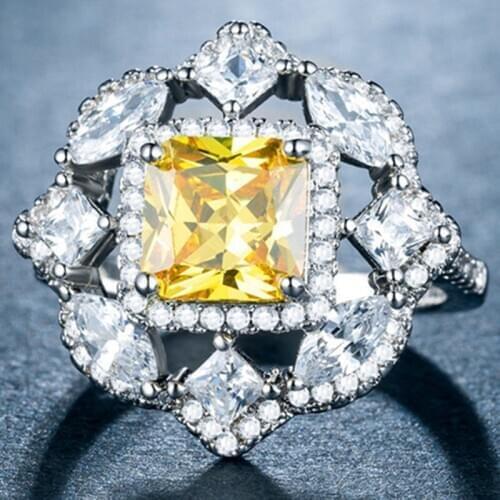 Wholesale New Fashion Ol Ball Party Jewelry Zircon Inlaid Octagonal Ring For Women Luxury Namour Charm Gift All Seasons