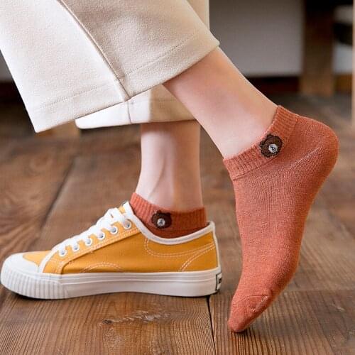 5 Pairs Boat Ankle Socks Woman Girl Summer Cotton Street Fashion Bear Young Casual Harajuku No Show Socks Breathable Hot Sell