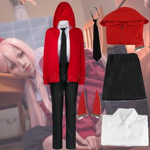 Anime Chainsaw Man Power Cosplay Costume Adult Women Hoodies Jacket Pant Devil Horn Hair Band Bow-Tie Halloween Outfits C130M252