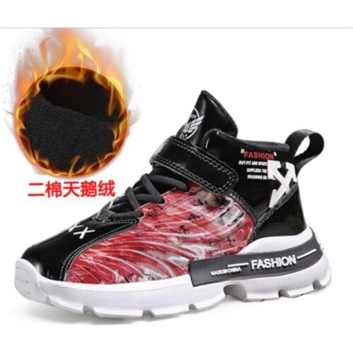 2021 New Fall Winter Kids Shoes Boys Fashion Sneakers Children Casual Shoes Girls Plush Lining Warm Anti-slippery Leather Temp