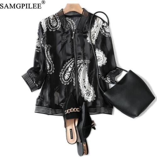 Jackets For Women 2021 New Casual Sun Protection Jacket Three Quarter Print Stand Collar Zipper Thin Korean Womens Outerwear